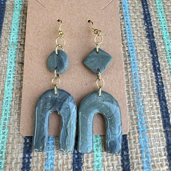 Artisan Stone Clay Arches Dangle Earrings – Handmade – 3" Long - Picture 4 of 4